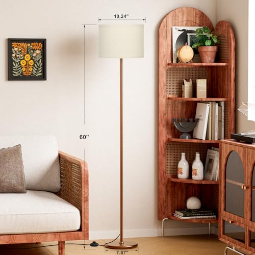 Ambimall 60'' Modern Floor Lamp with Shade, Tall Lamps for Living Room, Bedroom, Office, Dining Room, Beige Shade with Brown Pole(Without Bulb) - Image 2