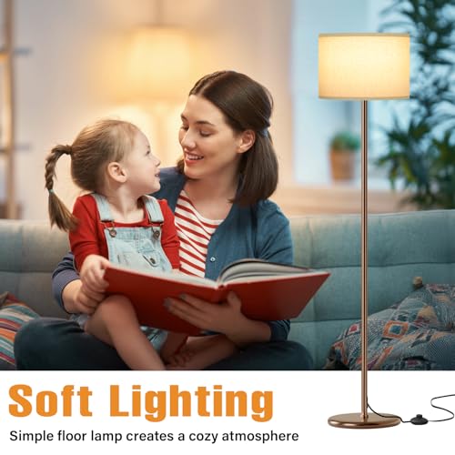 Ambimall 60'' Modern Floor Lamp with Shade, Tall Lamps for Living Room, Bedroom, Office, Dining Room, Beige Shade with Brown Pole(Without Bulb) - Image 4