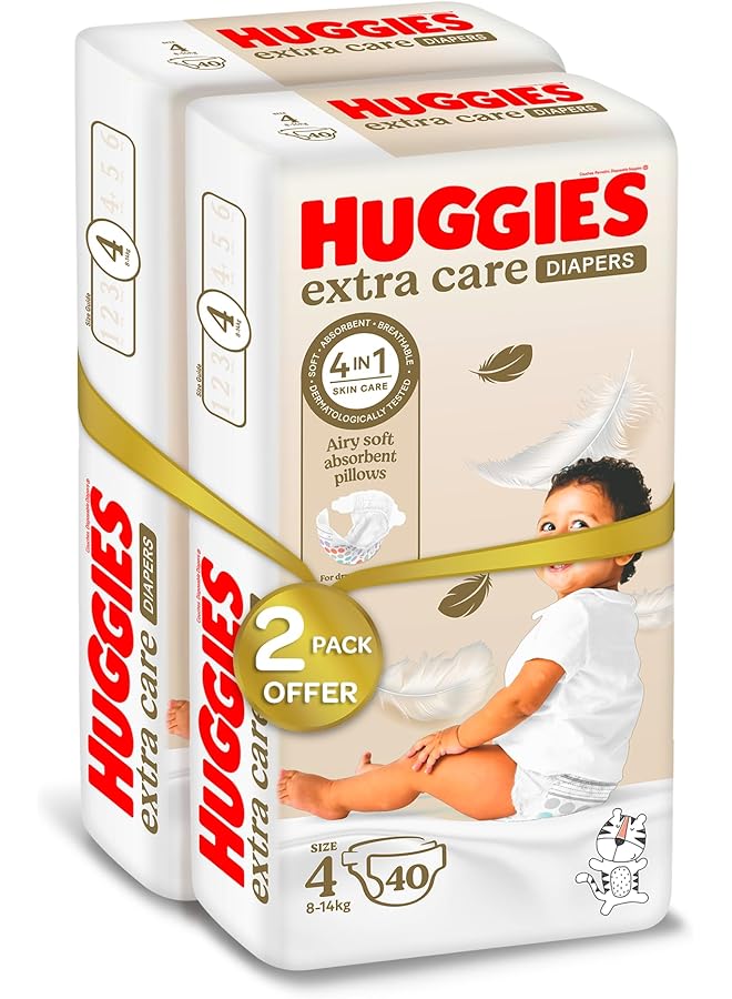 HUGGIES Extra Care Size 4 8 14 Kg Twin Jumbo Pack 136 Diapers (Pack Of 2) - Image 2