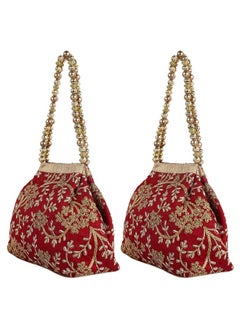 Kuber Industries Kuber Industries 2 Pieces Polyester Embroidered Woman Potli Bag, Maroon - CTKTC31388  - Image 1