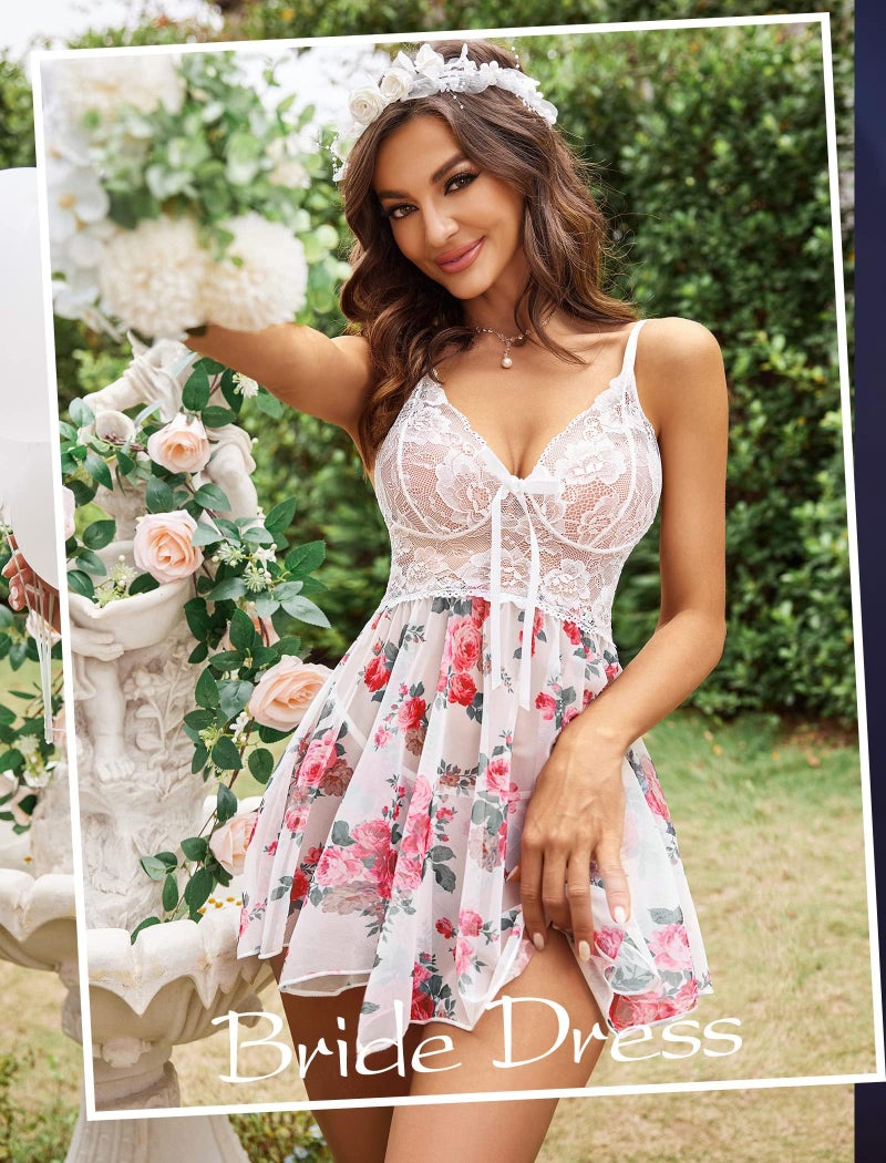 GirlFriend Women Lingerie Set Lace Teddy Strap Babydoll Lingerie NET Bikini with Panty - Image 3