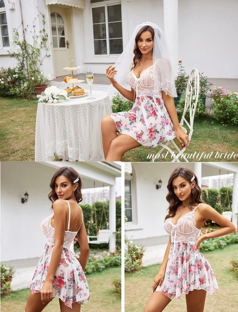 GirlFriend Women Lingerie Set Lace Teddy Strap Babydoll Lingerie NET Bikini with Panty - Image 5