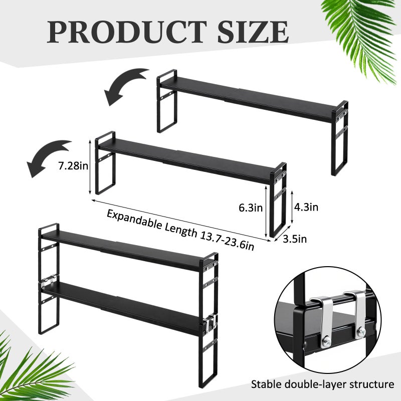 BrightRow 2 Pcs Expandable Window Sill Plant Shelf, 13.7 x 3.5 x 7.28 Inches, Stackable Narrow over The Sink Shelf, Adjustable Height Metal Window Sill Extender Shelves for Kitchen Bathroom (Black) - Image 2