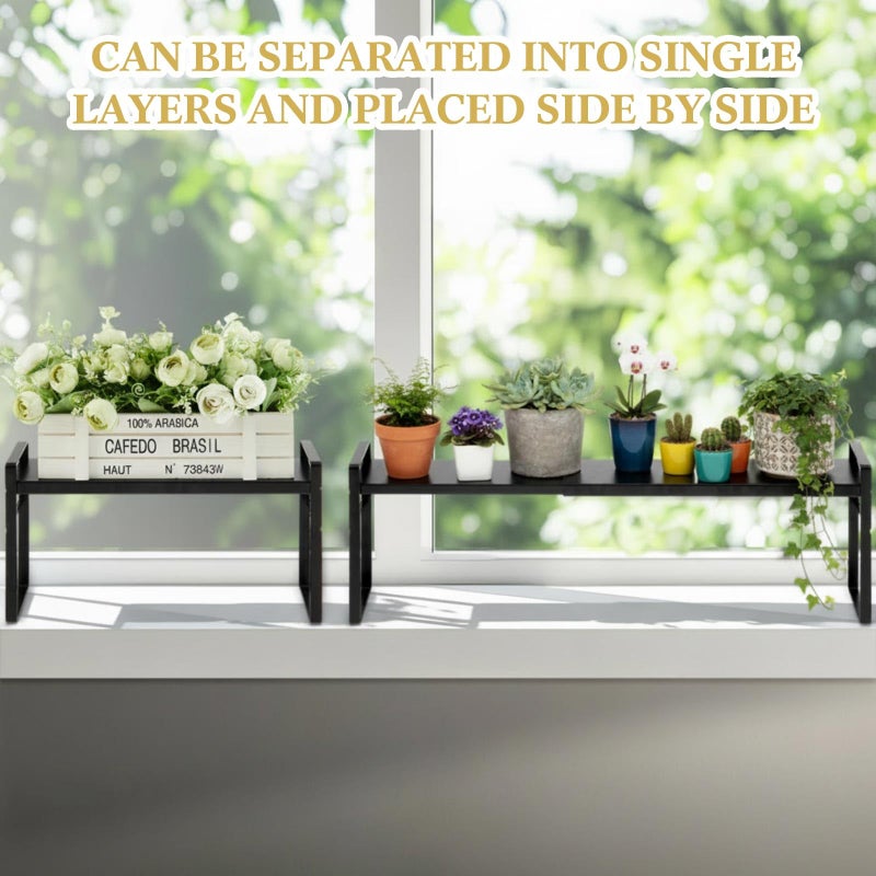 BrightRow 2 Pcs Expandable Window Sill Plant Shelf, 13.7 x 3.5 x 7.28 Inches, Stackable Narrow over The Sink Shelf, Adjustable Height Metal Window Sill Extender Shelves for Kitchen Bathroom (Black) - Image 5