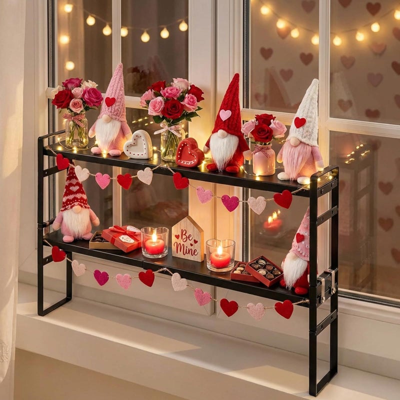 BrightRow 2 Pcs Expandable Window Sill Plant Shelf, 13.7 x 3.5 x 7.28 Inches, Stackable Narrow over The Sink Shelf, Adjustable Height Metal Window Sill Extender Shelves for Kitchen Bathroom (Black) - Image 1