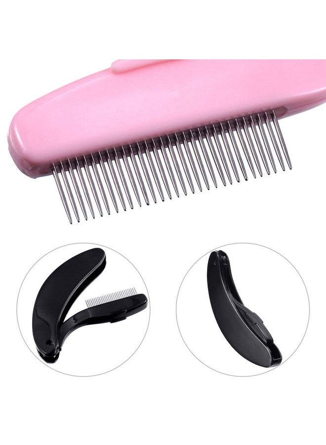 TecUnite مشط رموش قابل للطي مشط حواجب من الفولاذ المقاوم للصدأ فرشاة مكياج للرموش والحواجب (3 أسود و 3 وردي) - Image 3