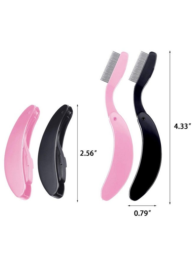 TecUnite مشط رموش قابل للطي مشط حواجب من الفولاذ المقاوم للصدأ فرشاة مكياج للرموش والحواجب (3 أسود و 3 وردي) - Image 2