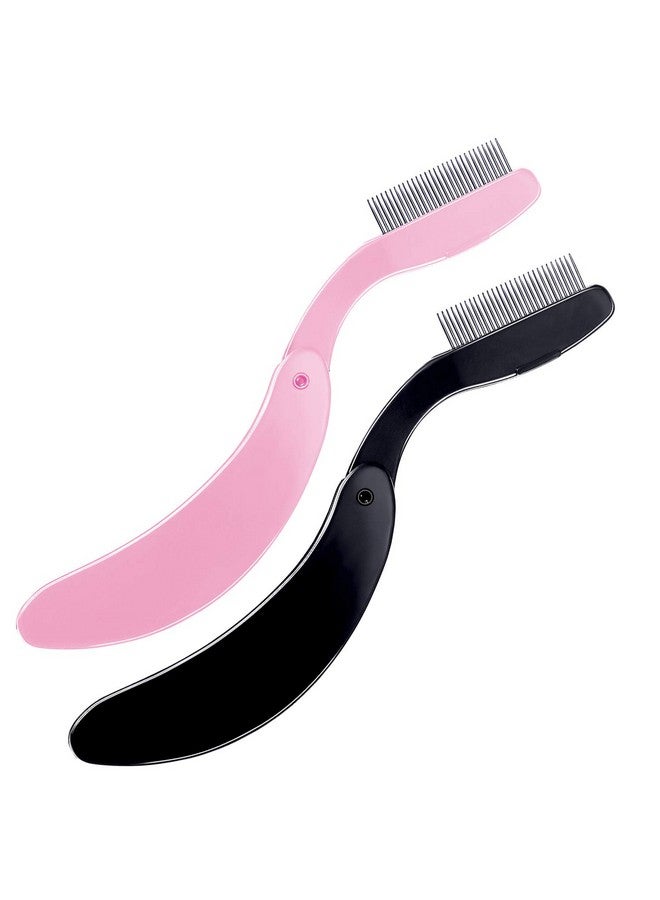 TecUnite مشط رموش قابل للطي مشط حواجب من الفولاذ المقاوم للصدأ فرشاة مكياج للرموش والحواجب (3 أسود و 3 وردي) - Image 5