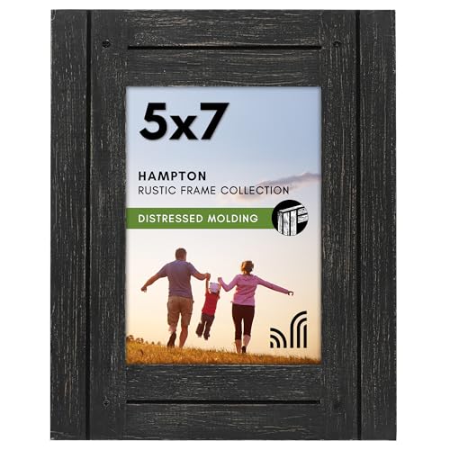 Americanflat 5x7 Picture Frame with Polished Crystal Clear Glass  Hampton Collection  Distressed Wood Picture Frames for Tabletop and Wall Display  Charcoal Black - Image 1