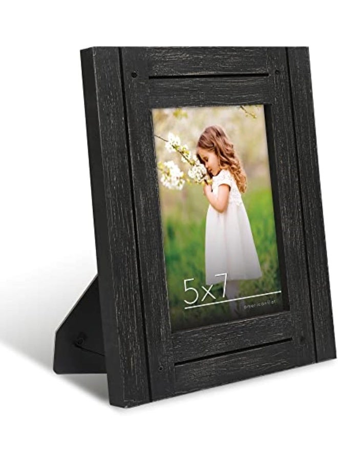 Americanflat 5x7 Picture Frame with Polished Crystal Clear Glass  Hampton Collection  Distressed Wood Picture Frames for Tabletop and Wall Display  Charcoal Black - Image 2