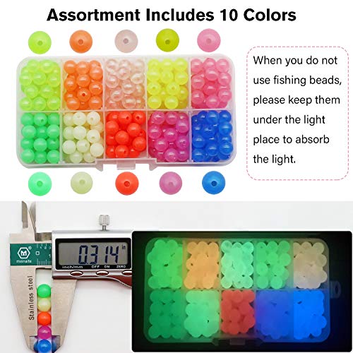 Dovesun Fishing Beads Assorted Beads Fishing Bait Eggs 10 Colors A-Glow in Dark 0.32in(250pcs) - Image 2
