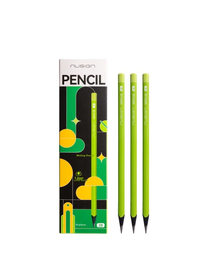 Nusign Triangular 2b Pencil For Students' Exams, Sketching, Drawing, Writing Practice, Elementary School And Kindergarten Gifts, Green Eye Protection To Relieve Visual Fatigue, 10 Pieces, Ns743-2b