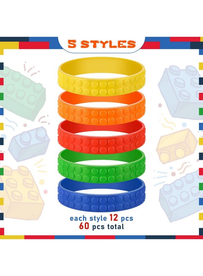 Civaner 60 Pieces Silicone Building Block Bracelets For Kids Rubber Bracelets Wristbands Colorful Birthday Party Favors For Goodie Bag Fillers Carnival Prize Supplies, 5 Colors - Image 3