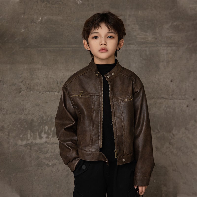Children'S Clothing Boys' Leather Jacket Motorcycle Jacket Boys' Cool Kids' Autumn Leather Jacket Trendy - Image 3