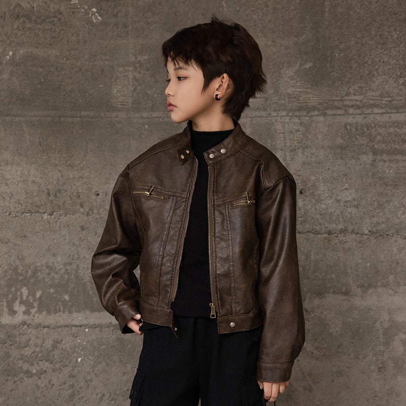 Children'S Clothing Boys' Leather Jacket Motorcycle Jacket Boys' Cool Kids' Autumn Leather Jacket Trendy - Image 4