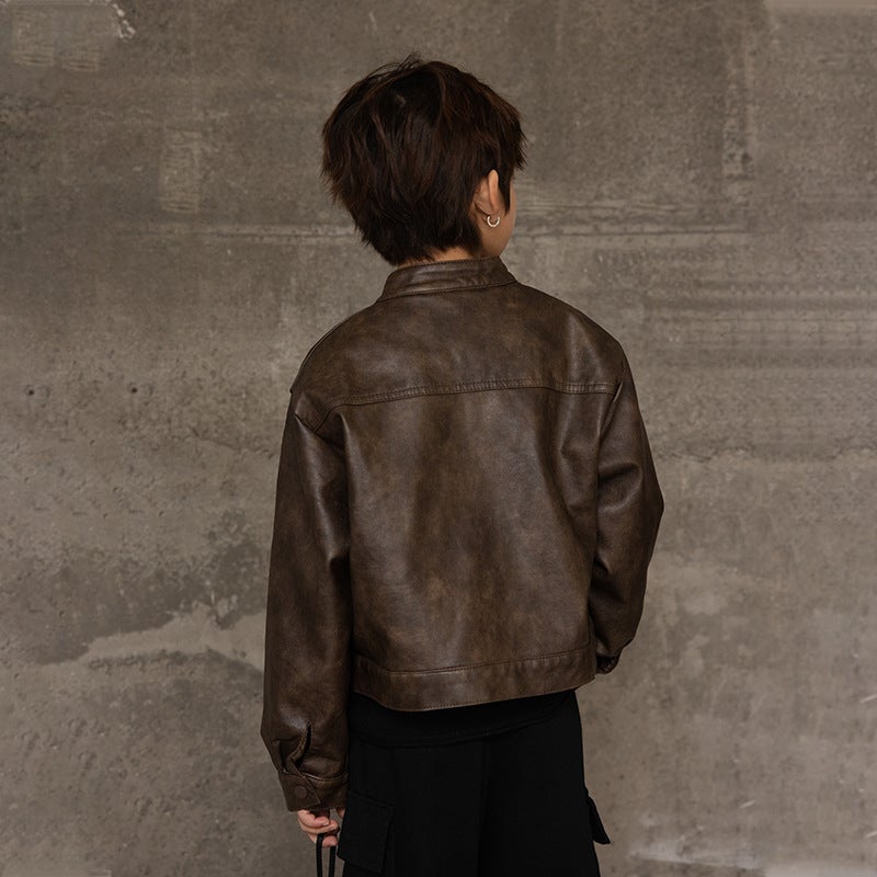 Children'S Clothing Boys' Leather Jacket Motorcycle Jacket Boys' Cool Kids' Autumn Leather Jacket Trendy - Image 5