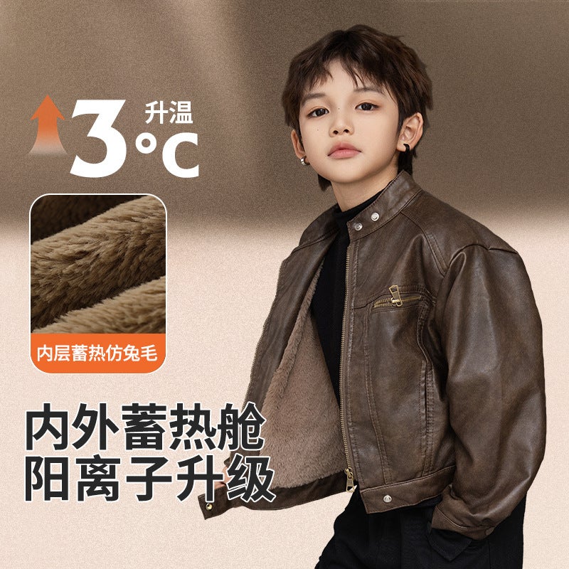 Children'S Clothing Boys' Leather Jacket Motorcycle Jacket Boys' Cool Kids' Autumn Leather Jacket Trendy - Image 1