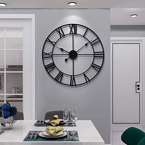 LEIKE 16" Large Wall Clocks Battery Operated, Round Modern Silent Non-Ticking Black Metal Wall Clock for Living Room Decor, Bedroom Kitchen (40cm Diameter, Black Roman Number) - Image 1