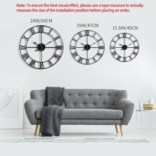LEIKE 16" Large Wall Clocks Battery Operated, Round Modern Silent Non-Ticking Black Metal Wall Clock for Living Room Decor, Bedroom Kitchen (40cm Diameter, Black Roman Number) - Image 2