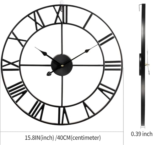 LEIKE 16" Large Wall Clocks Battery Operated, Round Modern Silent Non-Ticking Black Metal Wall Clock for Living Room Decor, Bedroom Kitchen (40cm Diameter, Black Roman Number) - Image 4