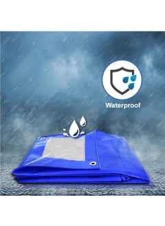 MIPATEX Mipatex Tarpaulin Sheet Waterproof Tirpal Heavy Duty 15ft x 18ft Poly Tadpatri with Aluminium Eyelets Every 3 feet Multipurpose 150 GSM Plastic Cover Tharpai for Truck Home Roof Rain BlueSilver  - Image 2