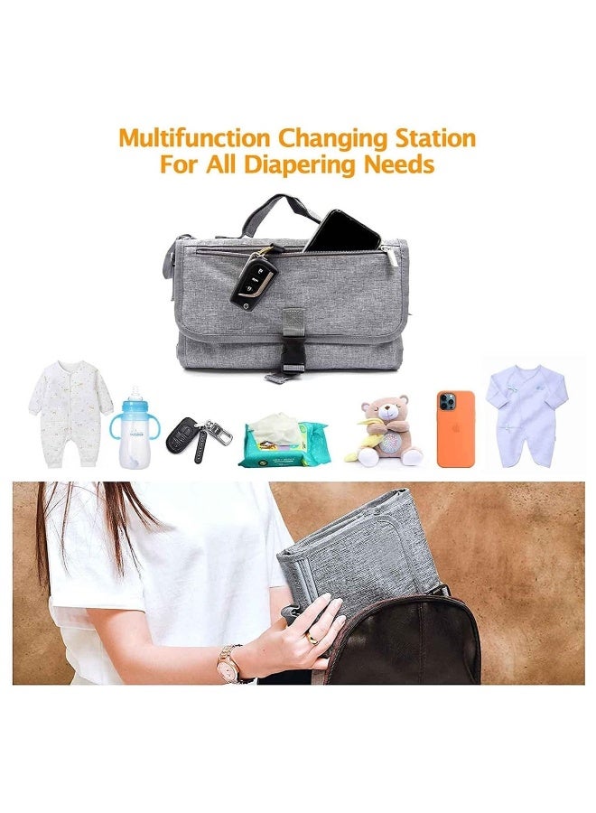 Baby Portable Diaper Changing Pad Waterproof Detachable Travel Changing Pad with Shoulder Strap and Wipes Pocket Travel Bag Grey  - Image 5