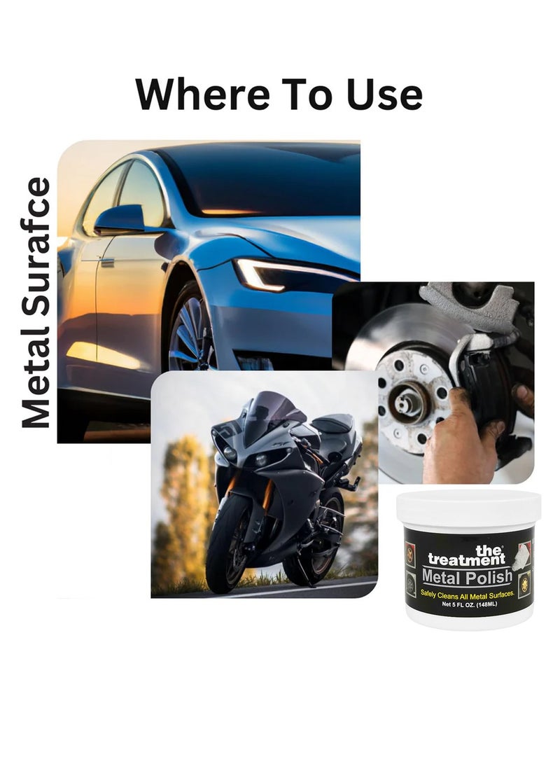 ملمع معادن معالج 148 مل - منظف ومجدد متعدد الأسطح للنحاس والفضة والكروم والفولاذ المقاوم للصدأ والألومنيوم والزجاج العضوي وغيرها - يزيل الشوائب والبقع والأكسدة - لمعان آمن وخالٍ من الخدوش للسيارات والدراجات والاستخدام المنزلي والصناعي - Image 4