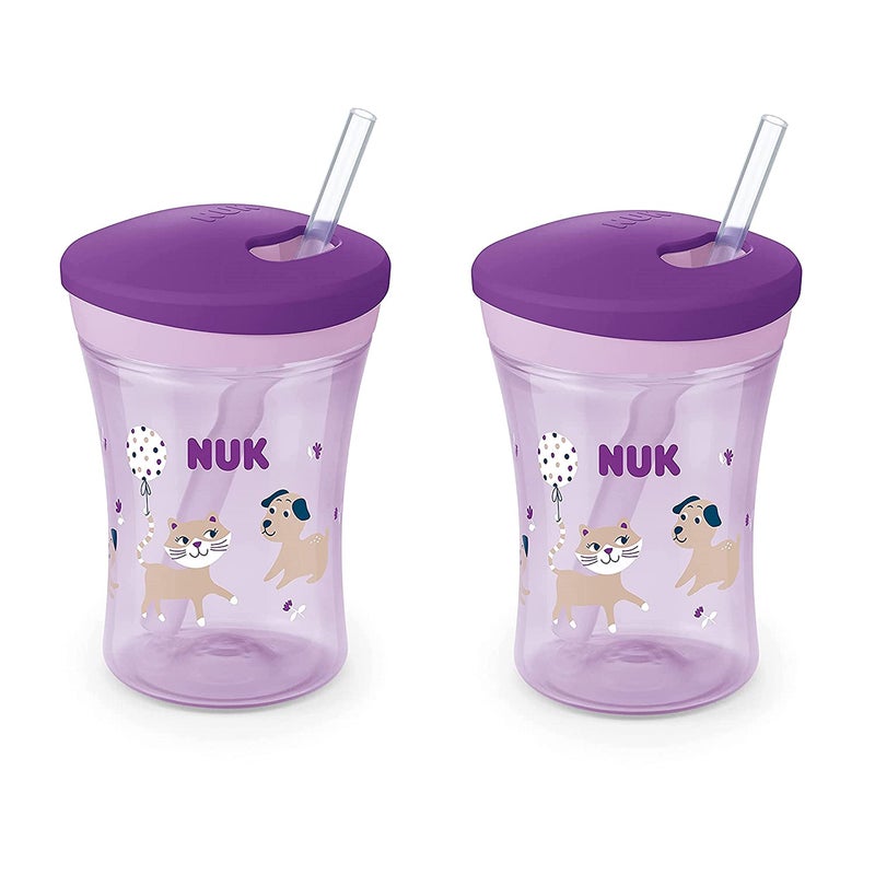 NUK Evolution Straw Cup Purple Cat  Dog