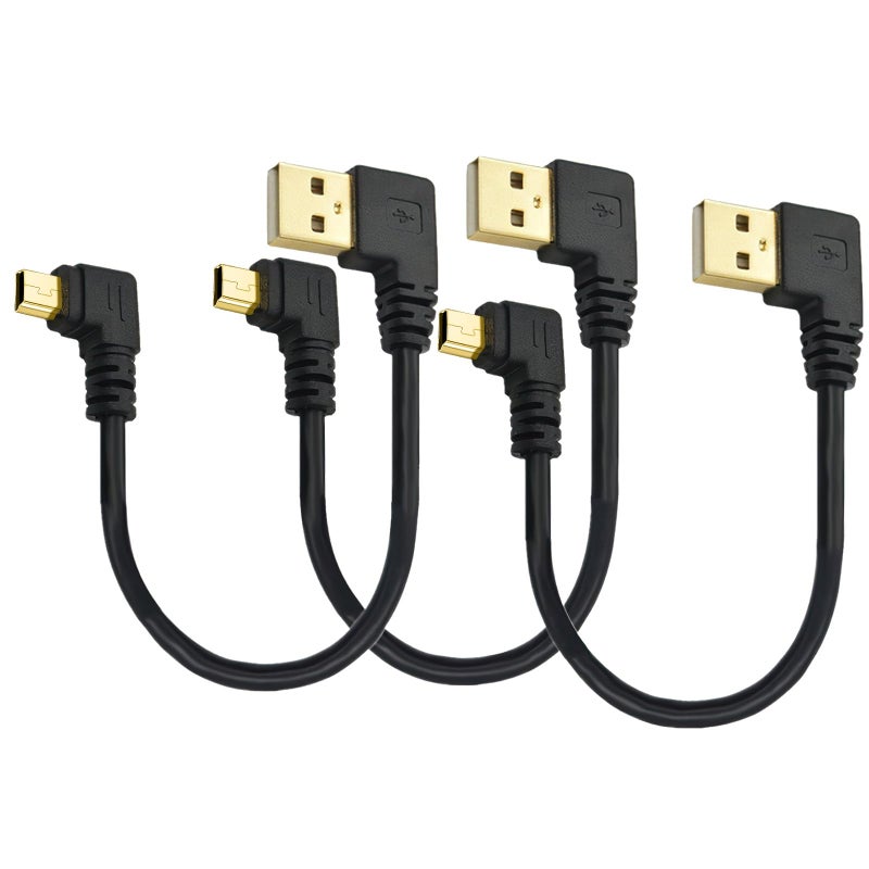 Herfair Short Mini USB Cable 5-Pin USB Mini Wire Right Angle USB 2.0 to USB Mini-B Adapter Cord for Dash Cam/Rearview Mirror/Sat Nav/Camcorders/Cameras/Hard Drive/All Mini USB-Enabled Devices (6-inch, 3-Pack) - Image 1