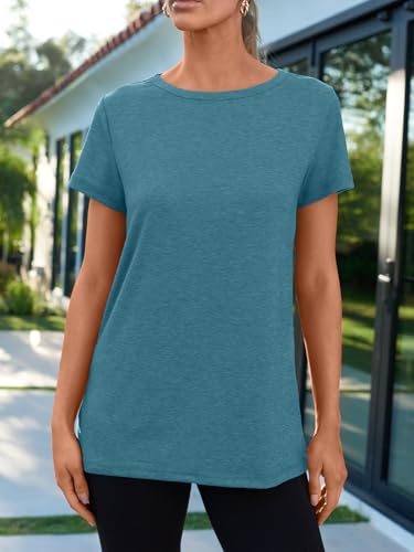 AUTOMET Womens Tops Shorts Sleeve Shirts for Summer Spring Beach Vacation Plus Size Oversized Casual Tee for Teen Girls 2025 02BlueGreen L - Image 2