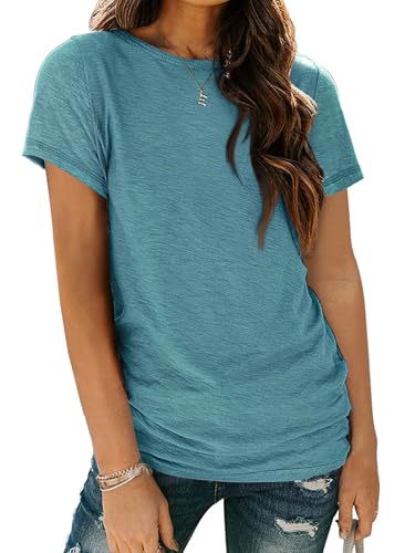 AUTOMET Womens Tops Shorts Sleeve Shirts for Summer Spring Beach Vacation Plus Size Oversized Casual Tee for Teen Girls 2025 02BlueGreen L - Image 1