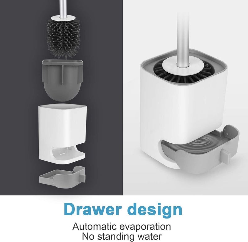 Clyton Pack of 2 Silicone Toilet Brush with Holder Stand, Bathroom Toilets Bowl Cleaning Brush with Non-Slip Long Handle Floor Standing Holder & Wall Mounted Without Drilling Quick Drying Holder Set - Image 5