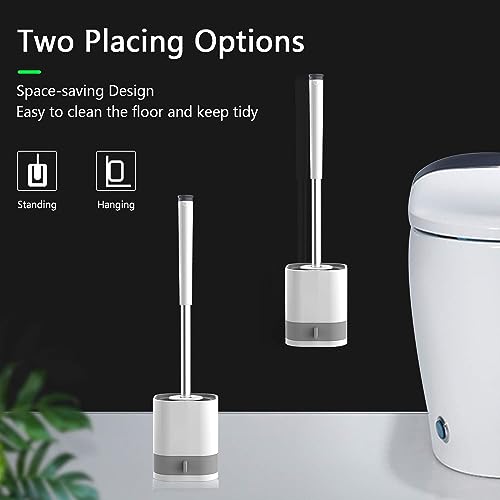 Clyton Pack of 2 Silicone Toilet Brush with Holder Stand, Bathroom Toilets Bowl Cleaning Brush with Non-Slip Long Handle Floor Standing Holder & Wall Mounted Without Drilling Quick Drying Holder Set - Image 4