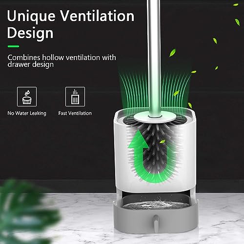 Clyton Pack of 2 Silicone Toilet Brush with Holder Stand, Bathroom Toilets Bowl Cleaning Brush with Non-Slip Long Handle Floor Standing Holder & Wall Mounted Without Drilling Quick Drying Holder Set - Image 3