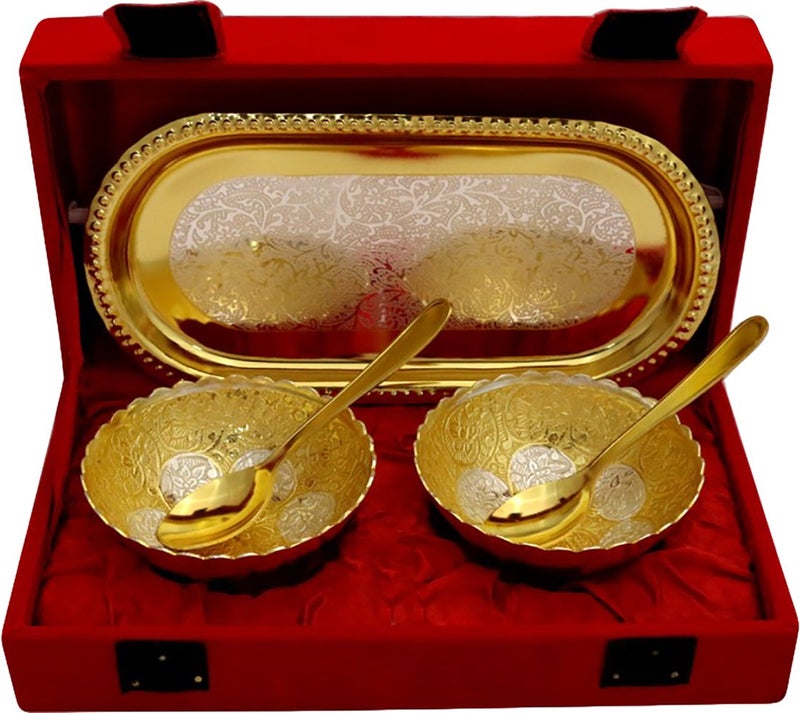 Jaipur ACE Gold Plated Brass Bowl Set of 2 with Spoons & Gift Box | Premium Decorative Serving Bowls for Dry Fruits, Chocolates & Desserts | Ideal Gift for Weddings, Festivals & Housewarming - Image 2