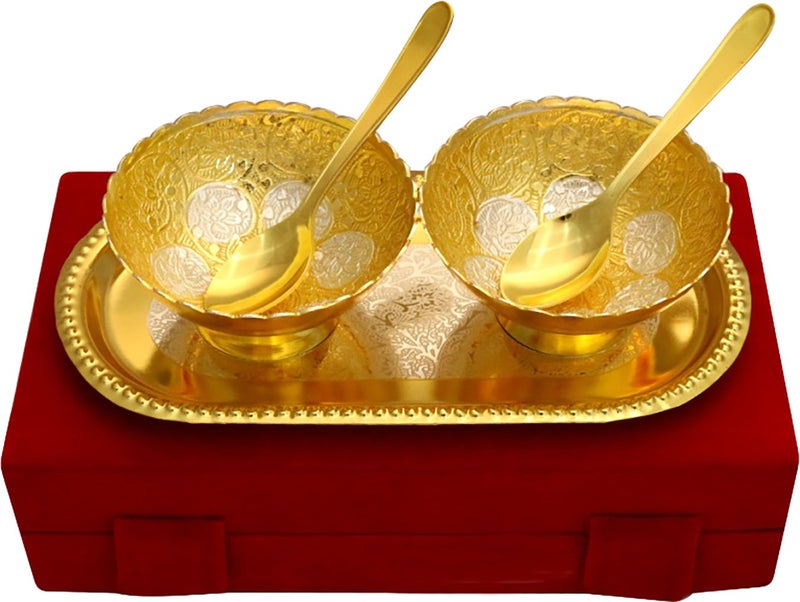 Jaipur ACE Gold Plated Brass Bowl Set of 2 with Spoons & Gift Box | Premium Decorative Serving Bowls for Dry Fruits, Chocolates & Desserts | Ideal Gift for Weddings, Festivals & Housewarming - Image 5