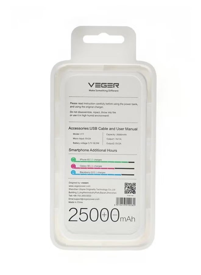 VEGER 25000mAh بنك طاقة محمول عالي السعة – 25W شاحن سريع خارجي مع مخرج USB-C و USB مزدوج – شاحن احتياطي عالمي لهواتف iPhone و Samsung و Android و الأجهزة اللوحية والمزيد – مثالي للسفر والطوارئ - Image 5