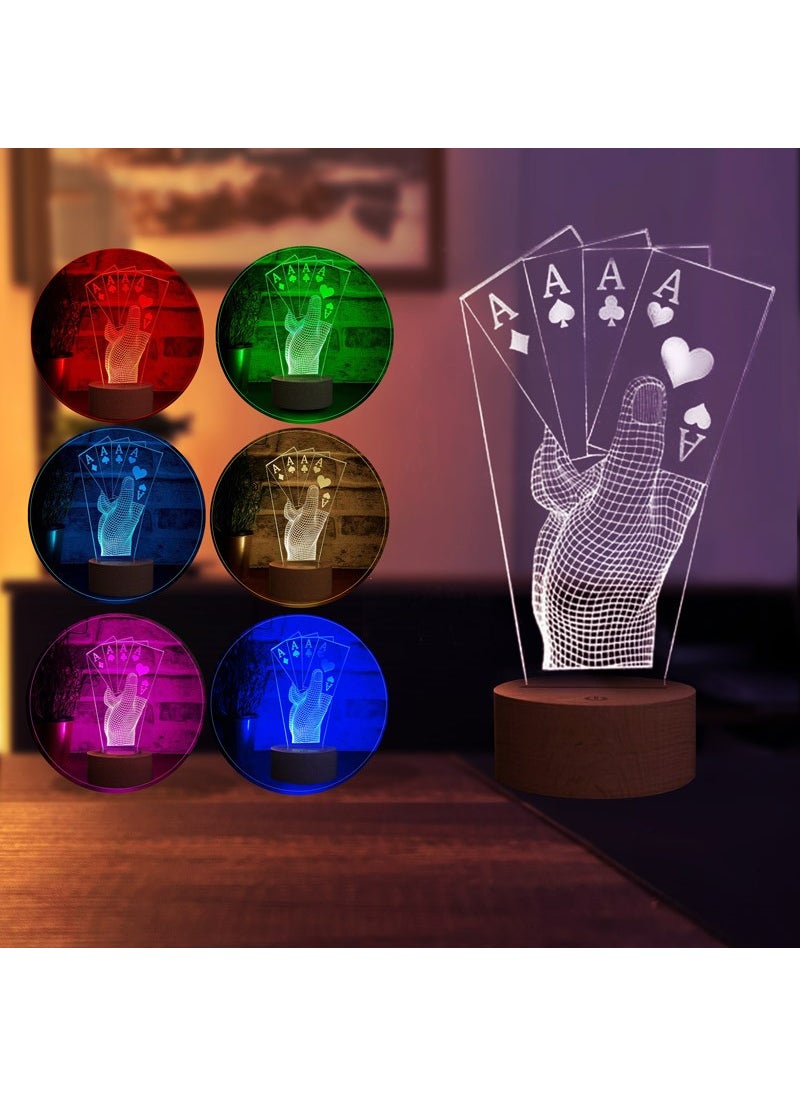 By-Lamp - Poker LED Table Lamp Design Wooden Base 7 Different Light Colors - Image 1