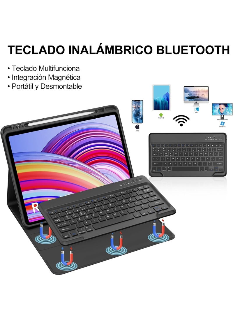 فكرة جراب Fekra مع كيبورد مخصص لساعة Redmi Pad Pro / Xiaomi Poco Pad مقاس 12.1 بوصة، مزود بغطاء حماية نحيف مع لوحة مفاتيح بلوتوث لاسلكية قابلة للفصل، باللون الأسود، يوفر حماية متكاملة ويحوّل التابلت إلى تجربة استخدام شبيهة باللابتوب مع سهولة في الكتابة والتنقل. - Image 5