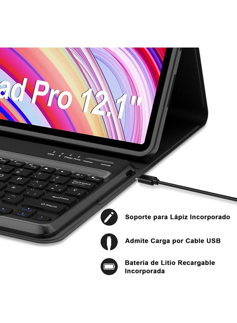 فكرة جراب Fekra مع كيبورد مخصص لساعة Redmi Pad Pro / Xiaomi Poco Pad مقاس 12.1 بوصة، مزود بغطاء حماية نحيف مع لوحة مفاتيح بلوتوث لاسلكية قابلة للفصل، باللون الأسود، يوفر حماية متكاملة ويحوّل التابلت إلى تجربة استخدام شبيهة باللابتوب مع سهولة في الكتابة والتنقل. - Image 3