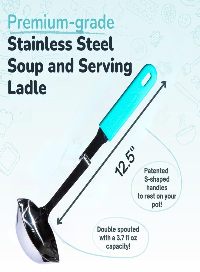 Souper Cubes + Lori Greiner No Mess Stainless Steel Soup Ladle with Silicone Handle - Metal Soup Ladle with No Mess Design That Hooks on Side of Any Pot - Aqua - Image 4