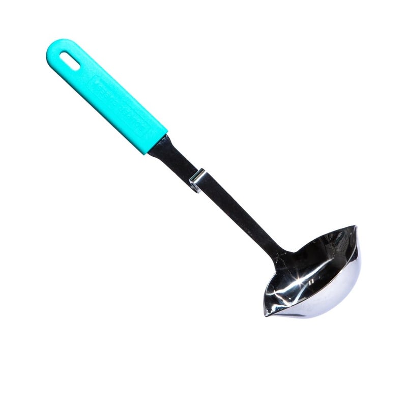 Souper Cubes + Lori Greiner No Mess Stainless Steel Soup Ladle with Silicone Handle - Metal Soup Ladle with No Mess Design That Hooks on Side of Any Pot - Aqua - Image 1