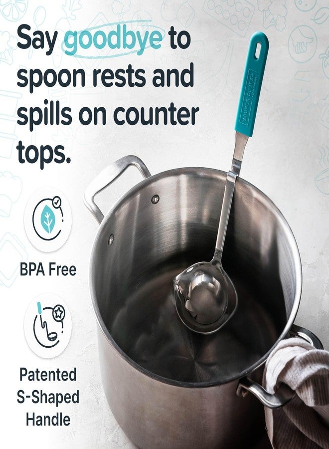 Souper Cubes + Lori Greiner No Mess Stainless Steel Soup Ladle with Silicone Handle - Metal Soup Ladle with No Mess Design That Hooks on Side of Any Pot - Aqua - Image 3