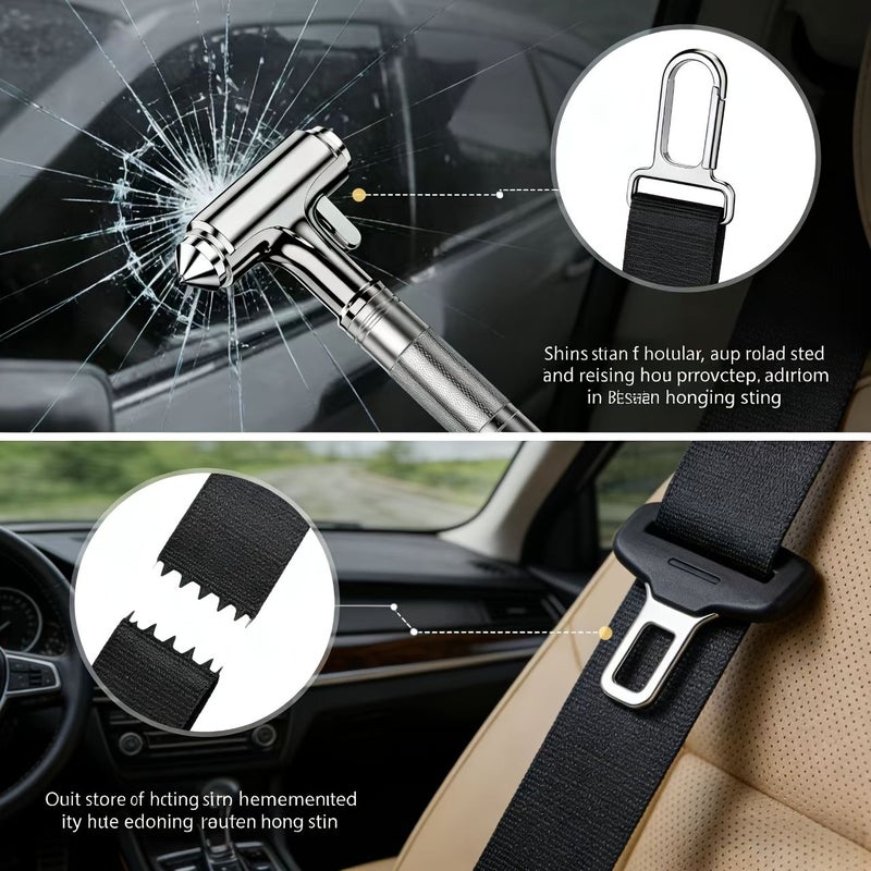 A 3 In 1 Tungsten Steel Car Safety Hammer With Silvery Handle Window Breaking Tip Concealed Seatbelt Cutter And Anti Slip Design - Image 4