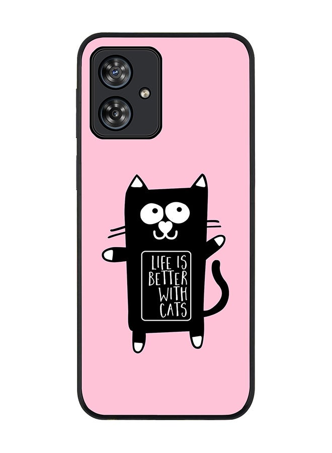 Stylizedd Rugged Black edge case for Motorola Moto G54 / Motorola Moto G54 Power / Motorola Moto G64 5G, Slim fit Soft Cover - Life is better with cats - Image 1