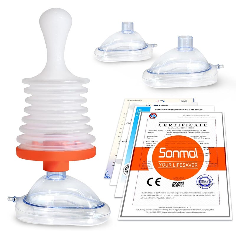 Sonmol Choking Rescue Device with 3 Size Masks | Anti Choking Device for Kids and Adults | Portable Airway Clearing Device | First Aid Heimlich Maneuver Device | Choking Device - Image 1