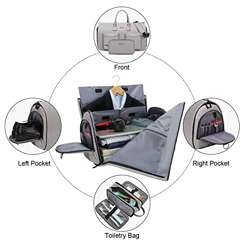 Modoker Convertible Garment Bag with Toiletry Bag, Modoker Carry on Garment Duffel Bag for Men Women - 2 in 1 Hanging Suitcase Suit Travel Bags, Light Grey - Image 3