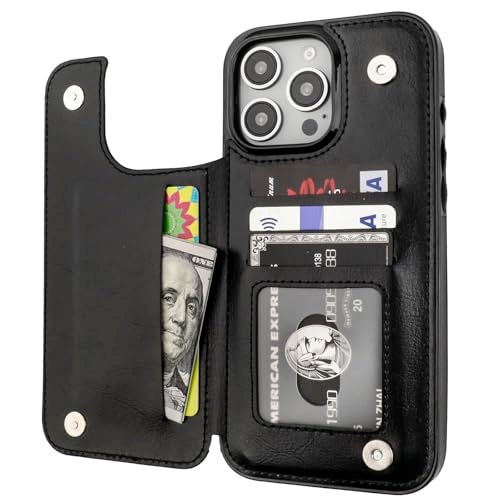 OT ONETOP ONETOP Compatible with iPhone 16 Pro Max Wallet Case with Card Holder, PU Leather Kickstand Card Slots Case, Double Magnetic Clasp and Durable Shockproof Cover 6.9 Inch (Black) - Image 1
