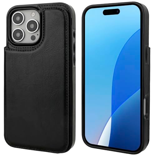 OT ONETOP ONETOP Compatible with iPhone 16 Pro Max Wallet Case with Card Holder, PU Leather Kickstand Card Slots Case, Double Magnetic Clasp and Durable Shockproof Cover 6.9 Inch (Black) - Image 3