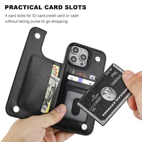 OT ONETOP ONETOP Compatible with iPhone 16 Pro Max Wallet Case with Card Holder, PU Leather Kickstand Card Slots Case, Double Magnetic Clasp and Durable Shockproof Cover 6.9 Inch (Black) - Image 4